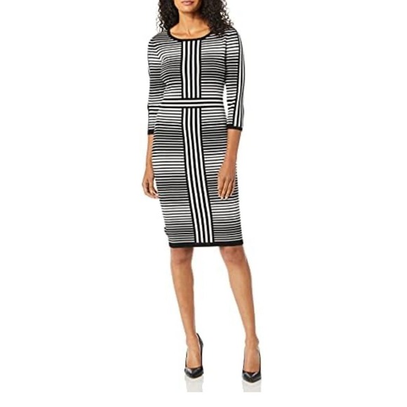 Gabby Skye Dresses & Skirts - Gabby Skye Women's 3/4 Sleeve Side Printed Sheath Sweater Dress, Black/Ivory Lg